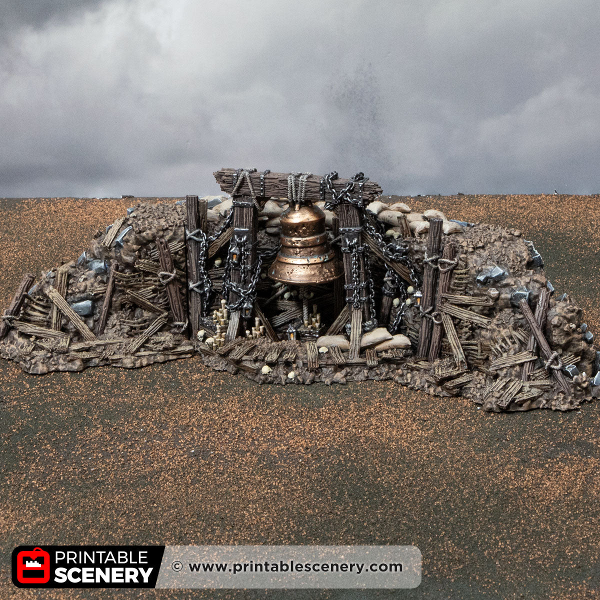 Trench Bell. Darkness and Desolation 15mm, 28mm, 32mm - Printable Scenery | SystemHex