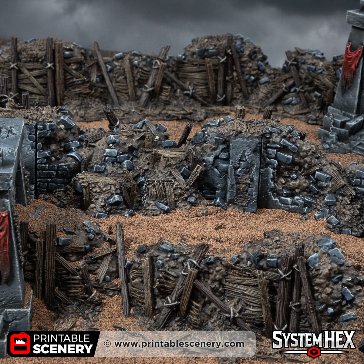 Ruined Trench Forts. Darkness and Desolation 15mm, 28mm, 32mm - Printable Scenery | SystemHex
