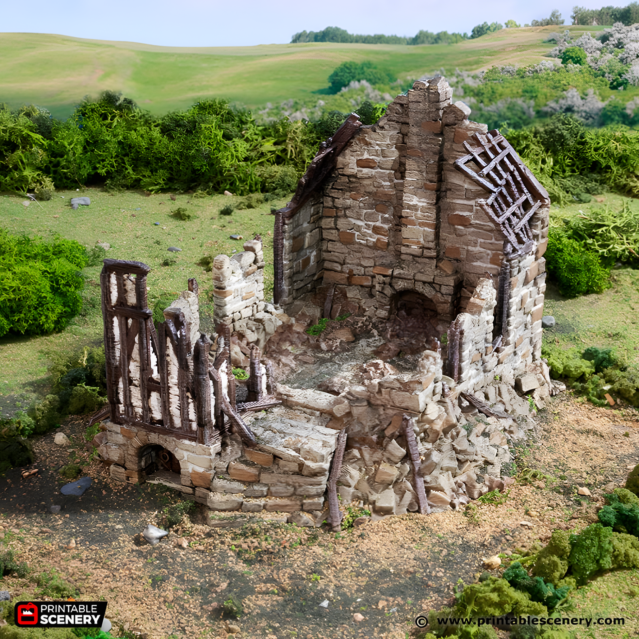 Ruined Barlyway Cottage. King and Country, 15mm, 28mm, 32mm - Printable Scenery