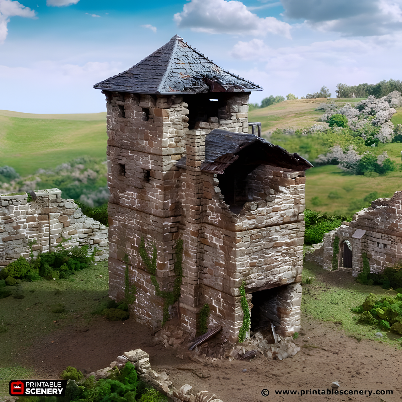 Ruined Black Rock Keep. King and Country, 15mm, 28mm, 32mm - Printable Scenery
