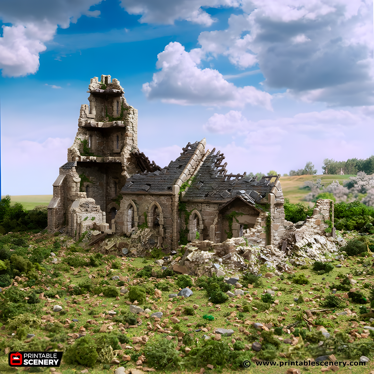 Ruined Norman Church. King and Country, 15mm, 28mm, 32mm - Printable Scenery