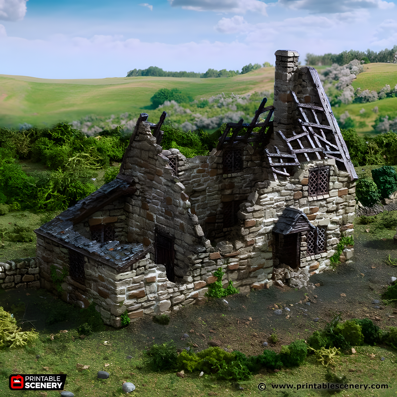 Ruined Crow Cottage. King and Country, 15mm, 28mm, 32mm - Printable Scenery