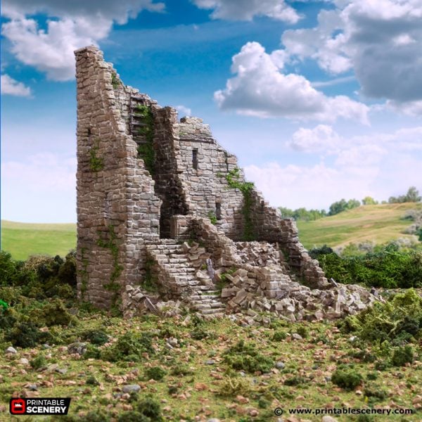 Ruined Norman Stone Fort. King and Country, 15mm, 28mm, 32mm - Printable Scenery