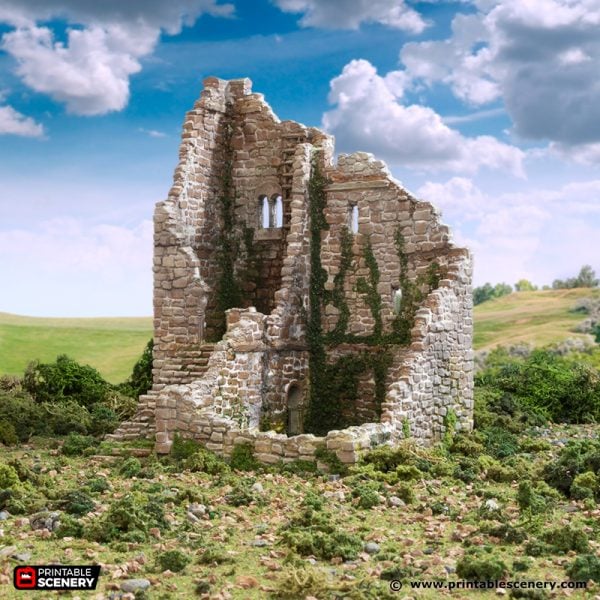 Ruined Norman Stone Fort. King and Country, 15mm, 28mm, 32mm - Printable Scenery