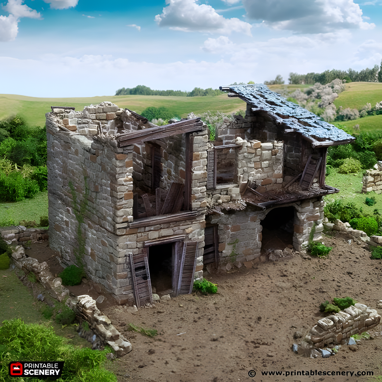 Ruined King Stables. King and Country, 15mm, 28mm, 32mm - Printable Scenery