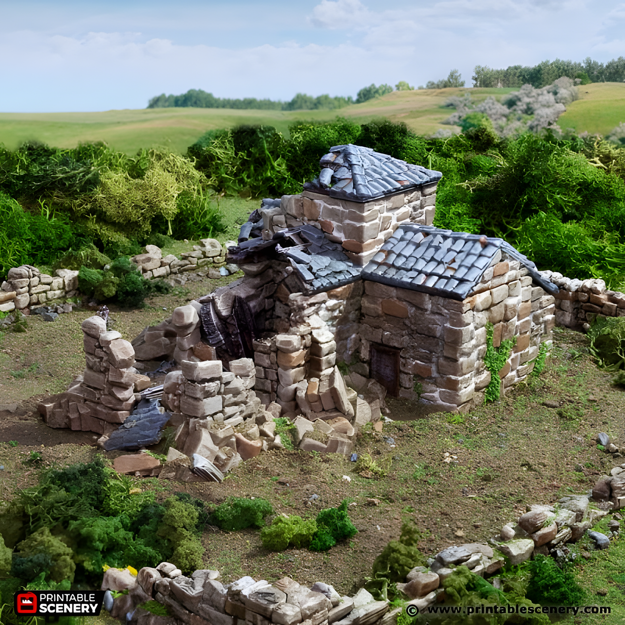Ruined French Mausoleum. King and Country, 15mm, 28mm, 32mm - Printable Scenery
