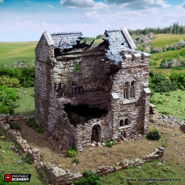 Ruined Norman Stone Keep. King and Country, 15mm, 28mm, 32mm - Printable Scenery