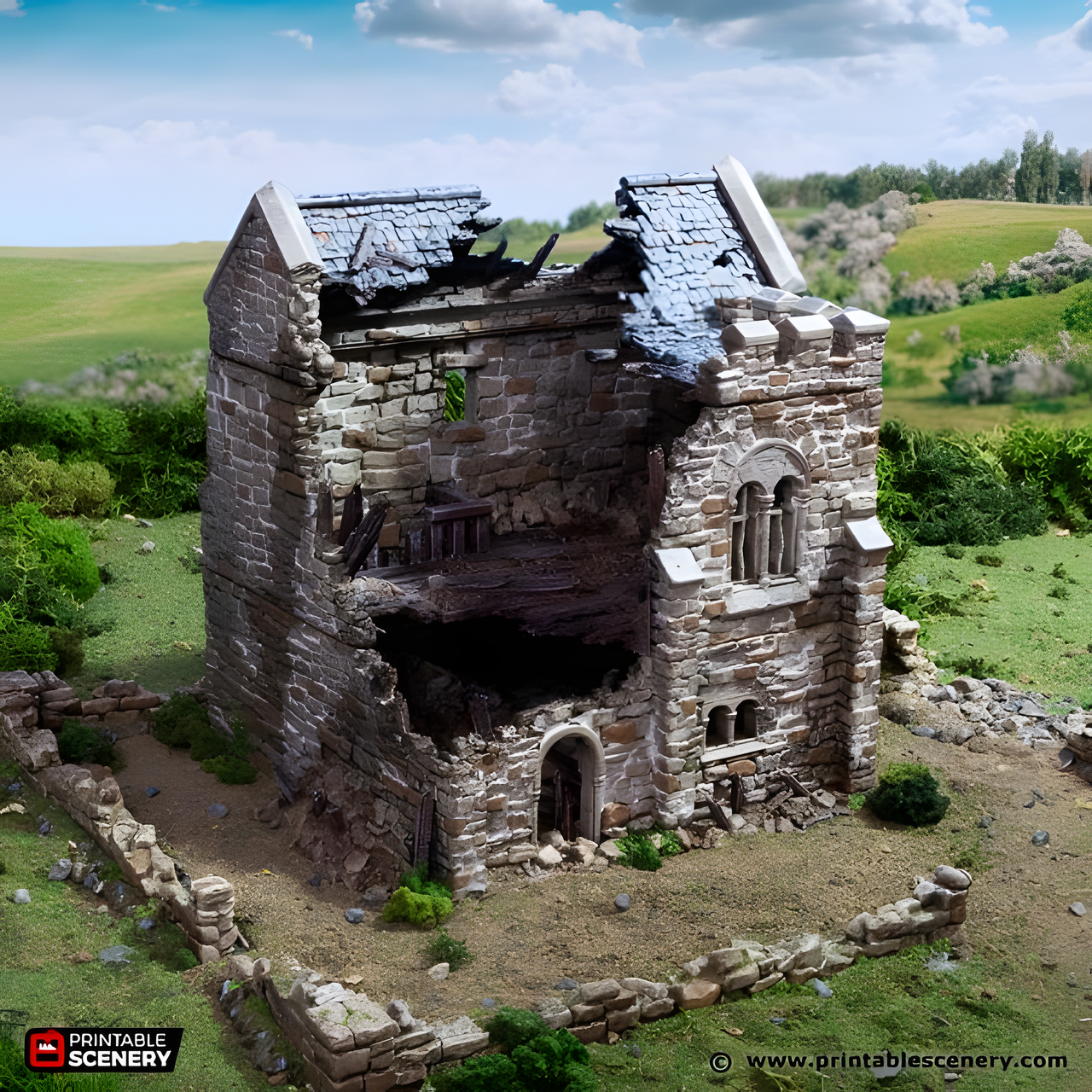 Ruined Norman Stone Keep. King and Country, 15mm, 28mm, 32mm - Printable Scenery