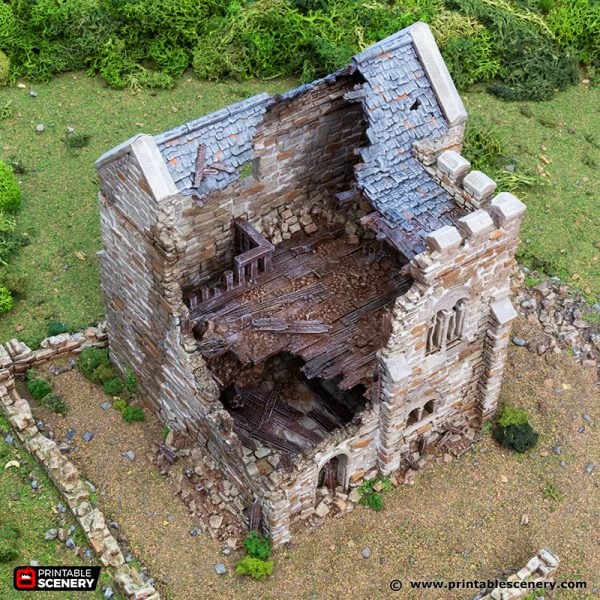 Ruined Norman Stone Keep. King and Country, 15mm, 28mm, 32mm - Printable Scenery