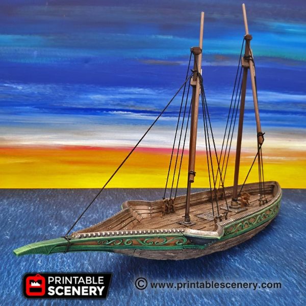 Sea Reaver, Elven Ship. 28mm, 32mm. Complete Elves - Printable Scenery
