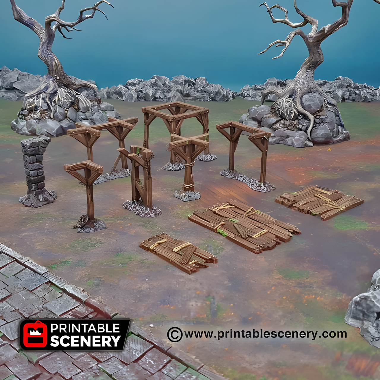 Scaffolding and Support Columns, 15mm, 28mm, 32mm - Printable Scenery