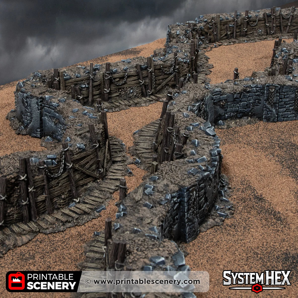 Trench Forts. Darkness and Desolation 15mm, 28mm, 32mm - Printable Scenery | SystemHex