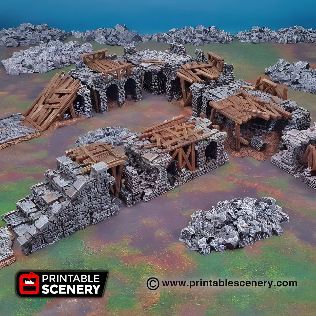Ruined Bridge Span, 15mm, 28mm, 32mm - Printable Scenery