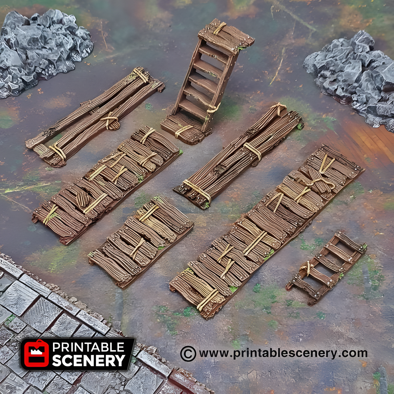 Gangways Ladder and Stairs, 15mm, 28mm, 32mm - Printable Scenery