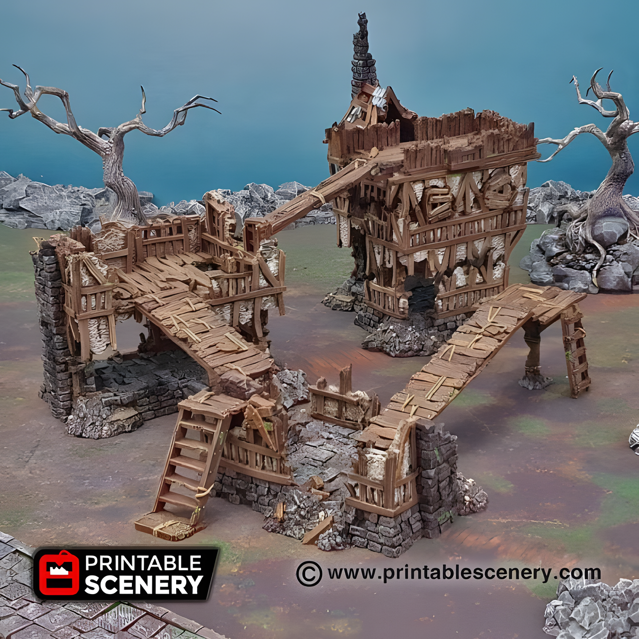 Gangways Ladder and Stairs, 15mm, 28mm, 32mm - Printable Scenery