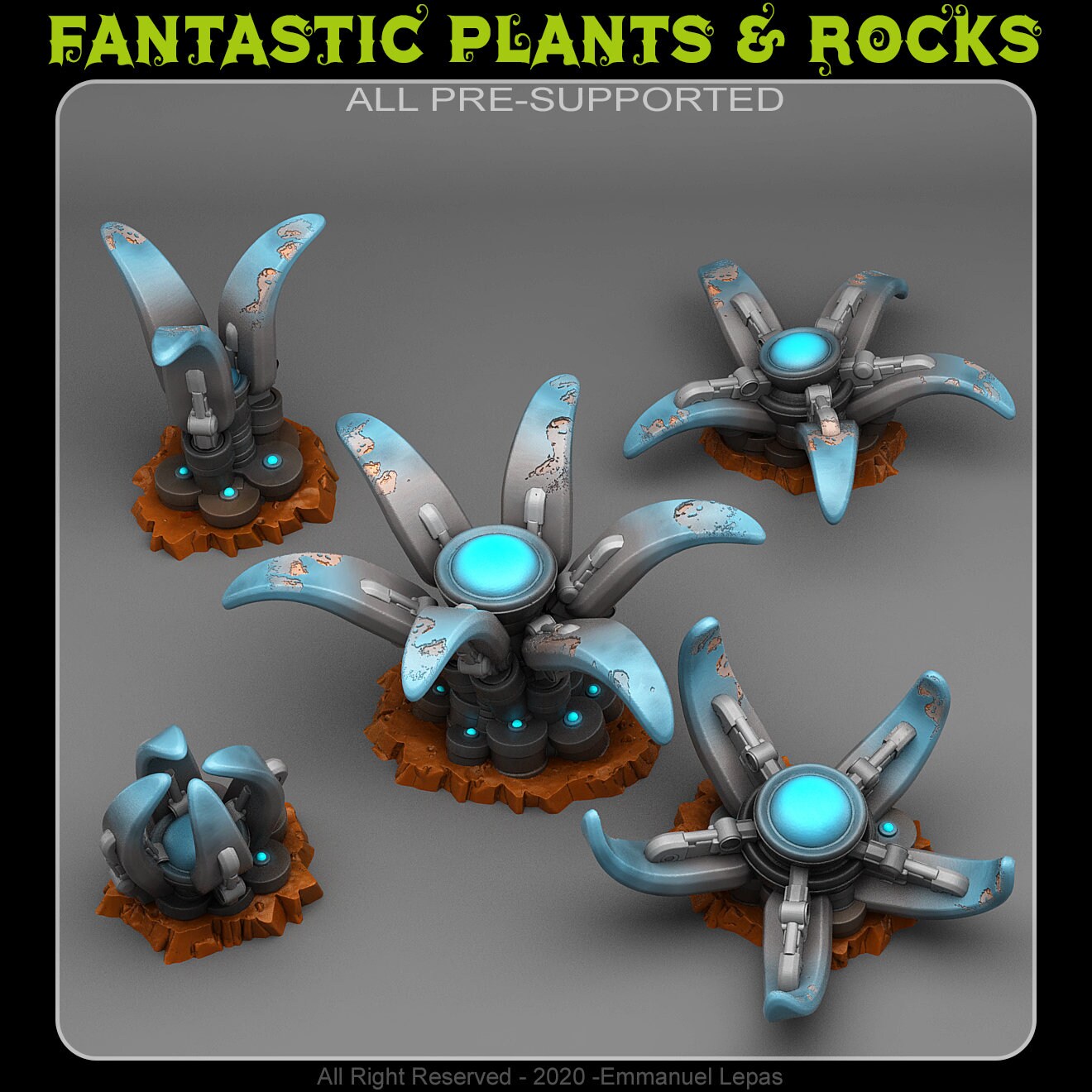 Robotic Flowers Scatter Terrain - Fantastic Plants and Rocks