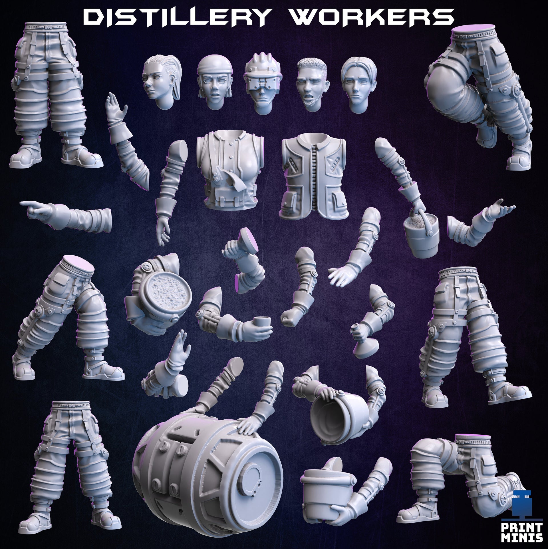 Modular Distillery workers- Print Minis