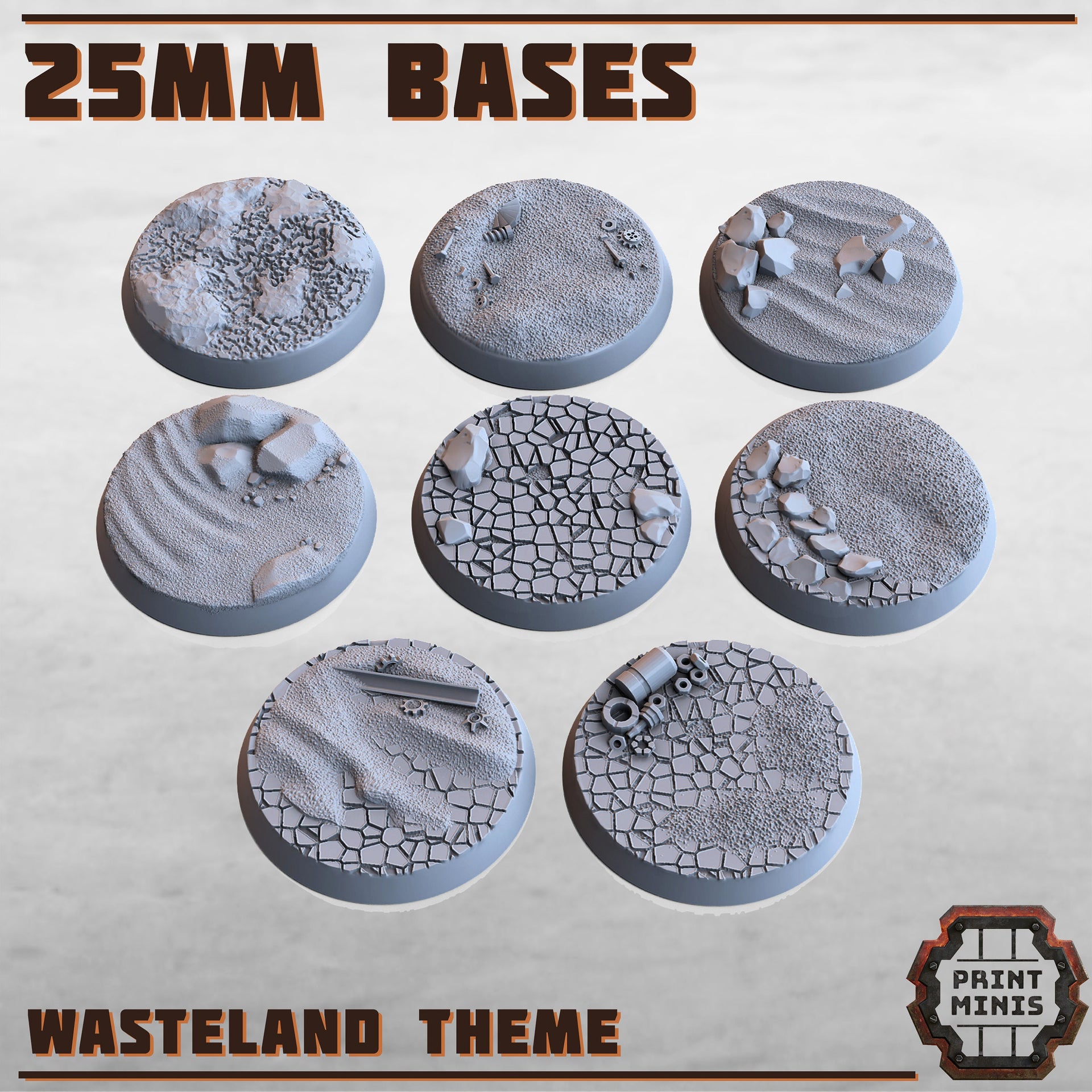 25mm Wasteland Bases- Print Minis