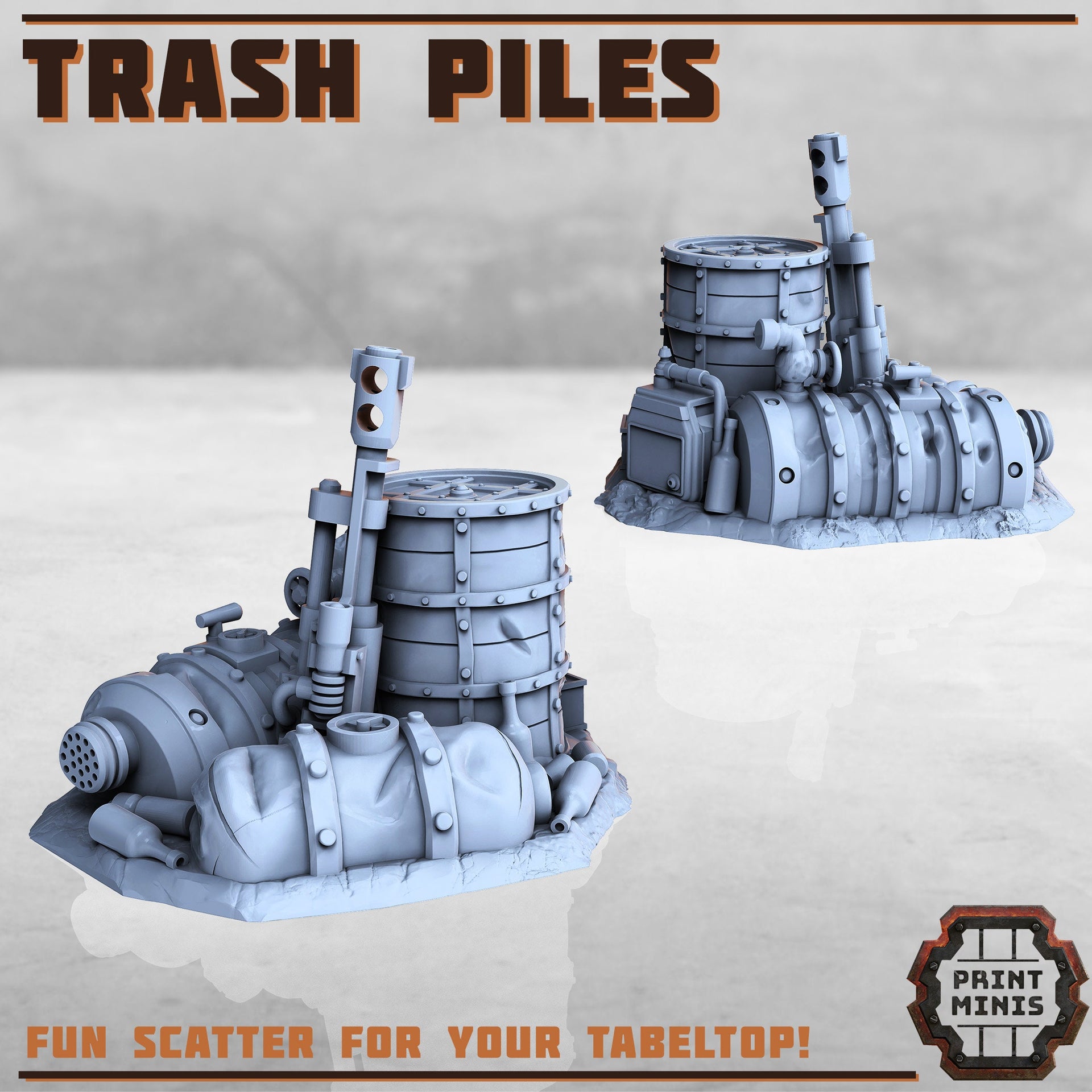 Trash Piles, Wasteland Scatter Terrain - Print Minis