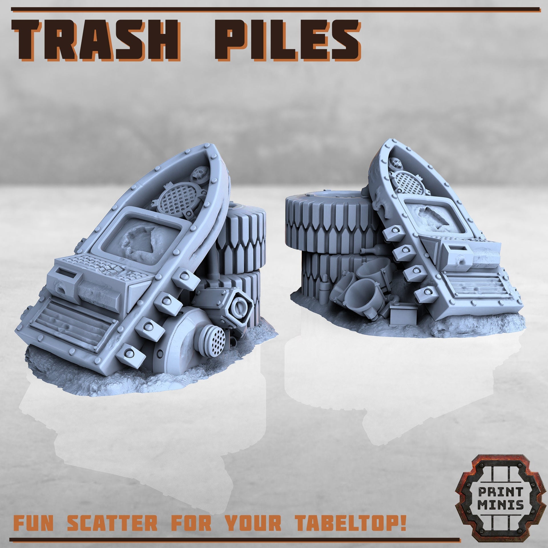 Trash Piles, Wasteland Scatter Terrain - Print Minis