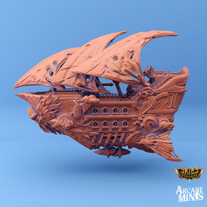 Carcassite airship, Umierta Undead - Arcane Minis | 32mm | Destroyer | Sails | Pirate Ship | Ghost Ship
