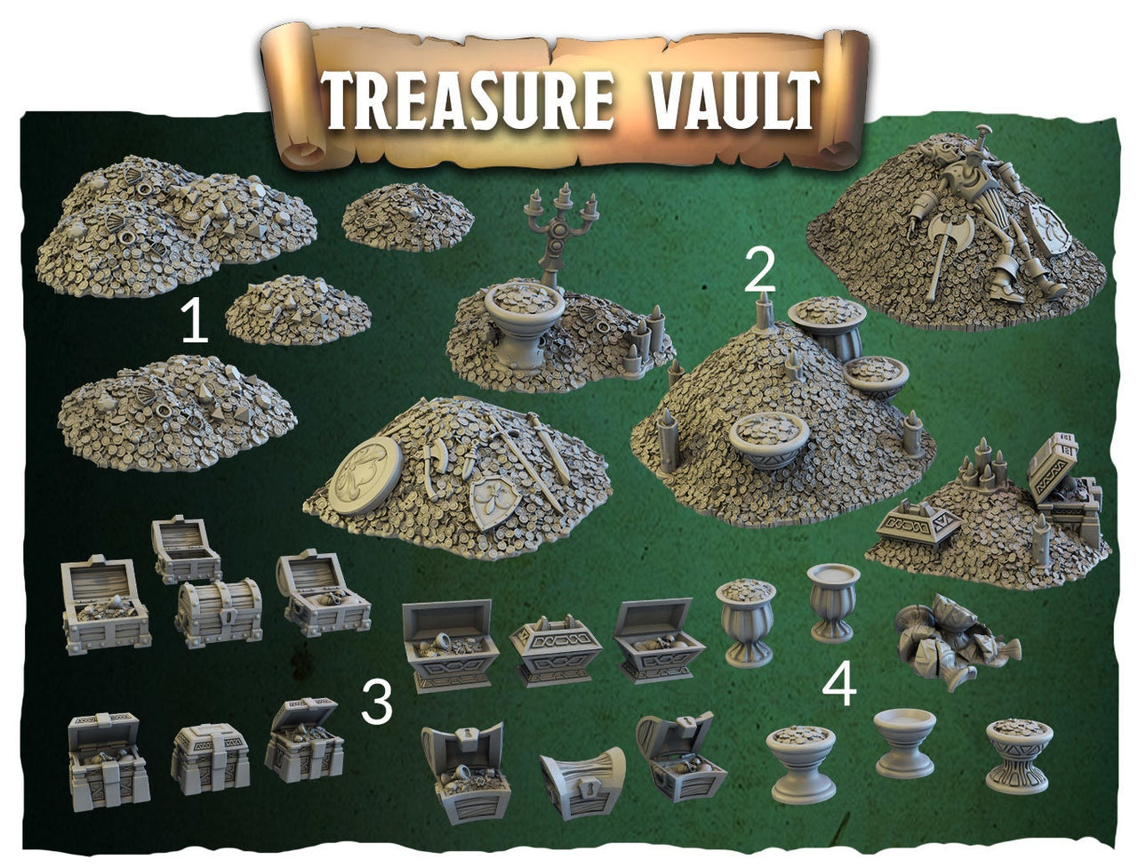 Treasure Vault Decor - Crippled God Foundry, Dungeon of Despair | 32mm | Scatter Terrain | Gold | Coins | Chest | Loot