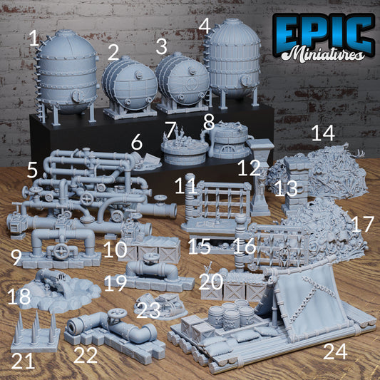 Sewers Scatter Terrain - Epic Miniatures | Infernal Assault | 28mm | 32mm | Pipes | Vats | Raft