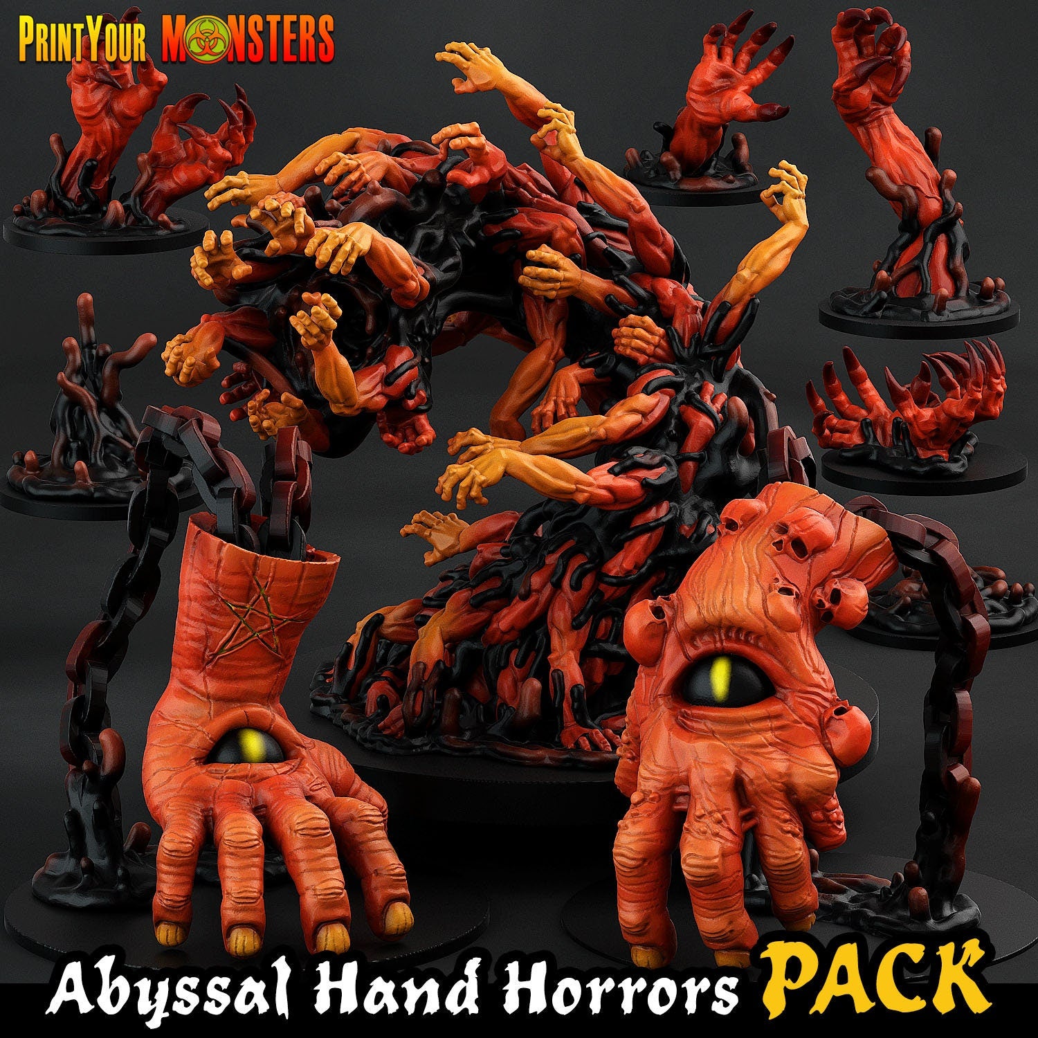 Oculomains-Chained Guardians, Giant Demon Hands - Print Your Monsters | 32mm | The Abyssal Hand Horrors
