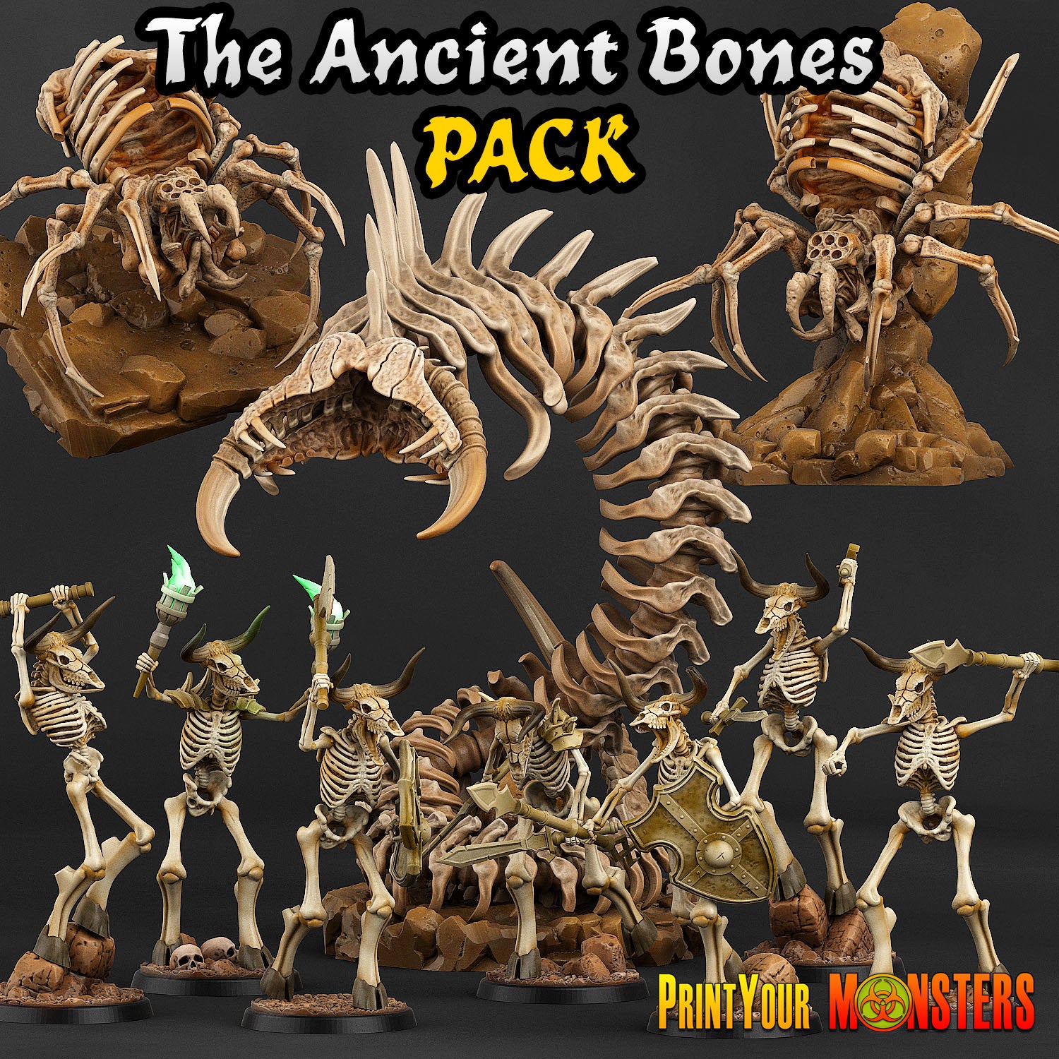 Giant Bones Serpent - Print Your Monsters | 32mm | Ancient Bones | Skeleton | Undead | Snake