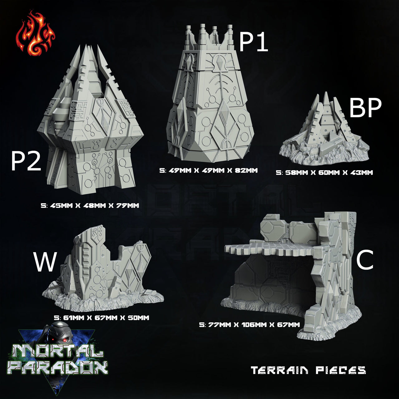 Asarcon Scenery, Robot Legion Terrain - Crippled God Foundry - Mortal Paradox | 32mm | Scifi | Pyramid | Ruins
