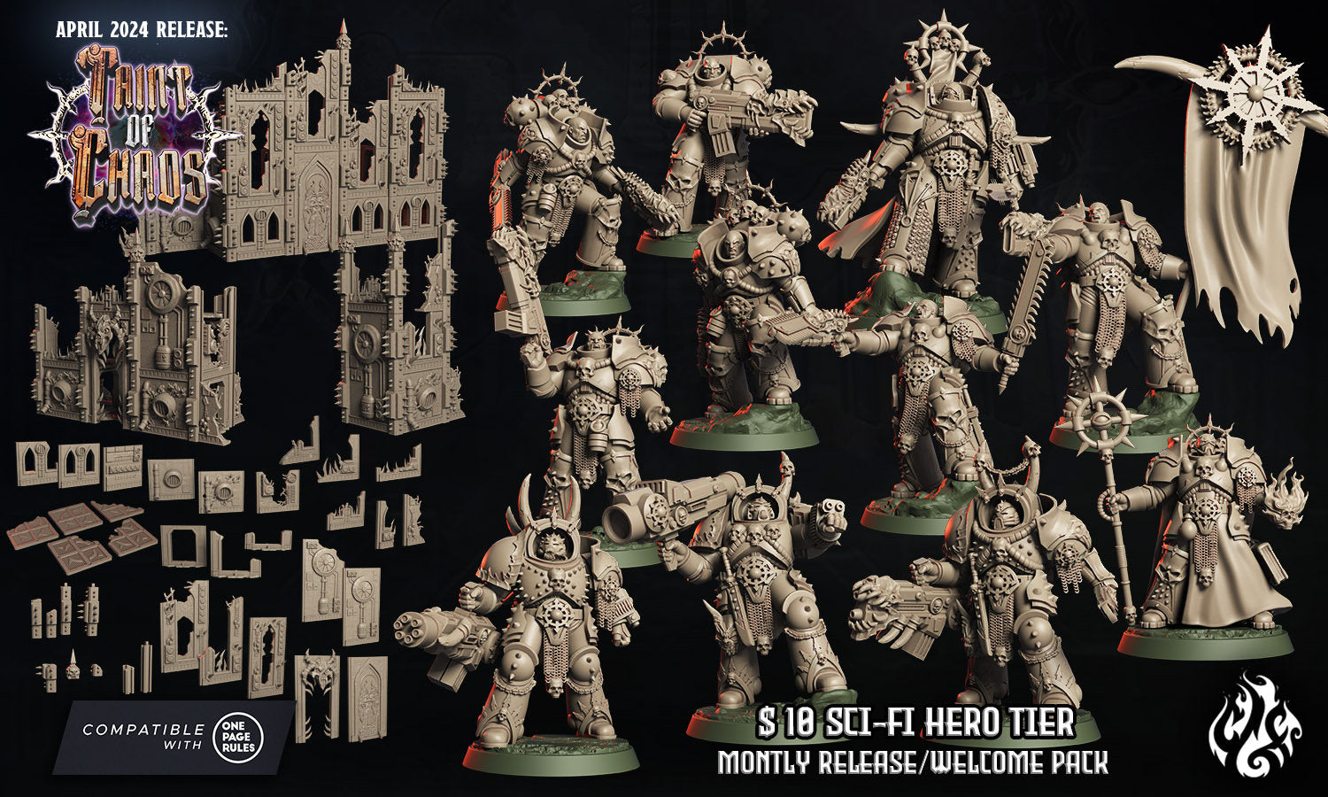 Black Guard Captain, Chaos Commander - Crippled God Foundry - Taint of Chaos | 32mm | Scifi | Power Armor | Soldier | Lord