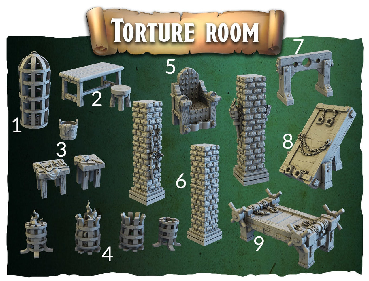 Torture Room Decor - Crippled God Foundry, Dungeon of Despair | 32mm | Scatter Terrain | Dungeon | Cage | Prisoner | Rate