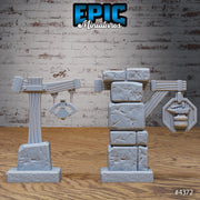 Merchant Town Scatter Terrain - Epic Miniatures | Mighty Heroes | 28mm | 32mm | Sign Post | Shop | Fountain