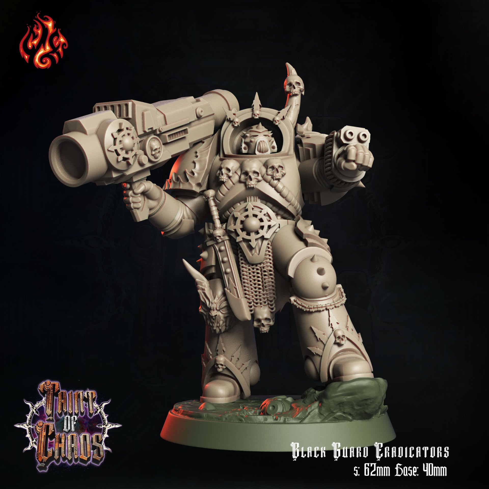 Black Guard Eradicators, Chaos Heavy Gunners - Crippled God Foundry - Taint of Chaos | 32mm | Scifi | Power Armor | Soldier