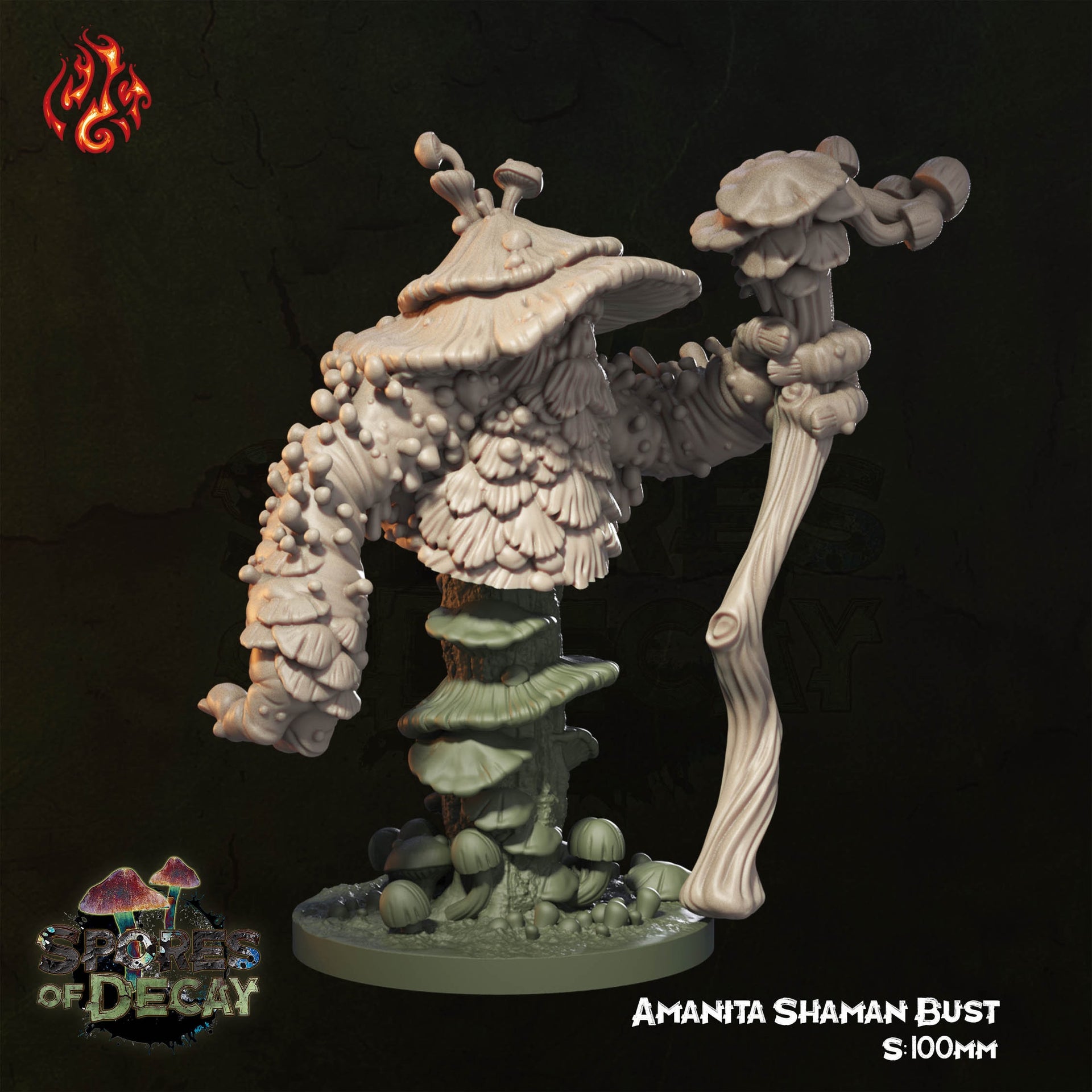 Aminita Shaman Bust, Mushroomfolk Druid - Crippled God Foundry - Spores of Decay | D&D | 32mm | Fungus | Cordyceps