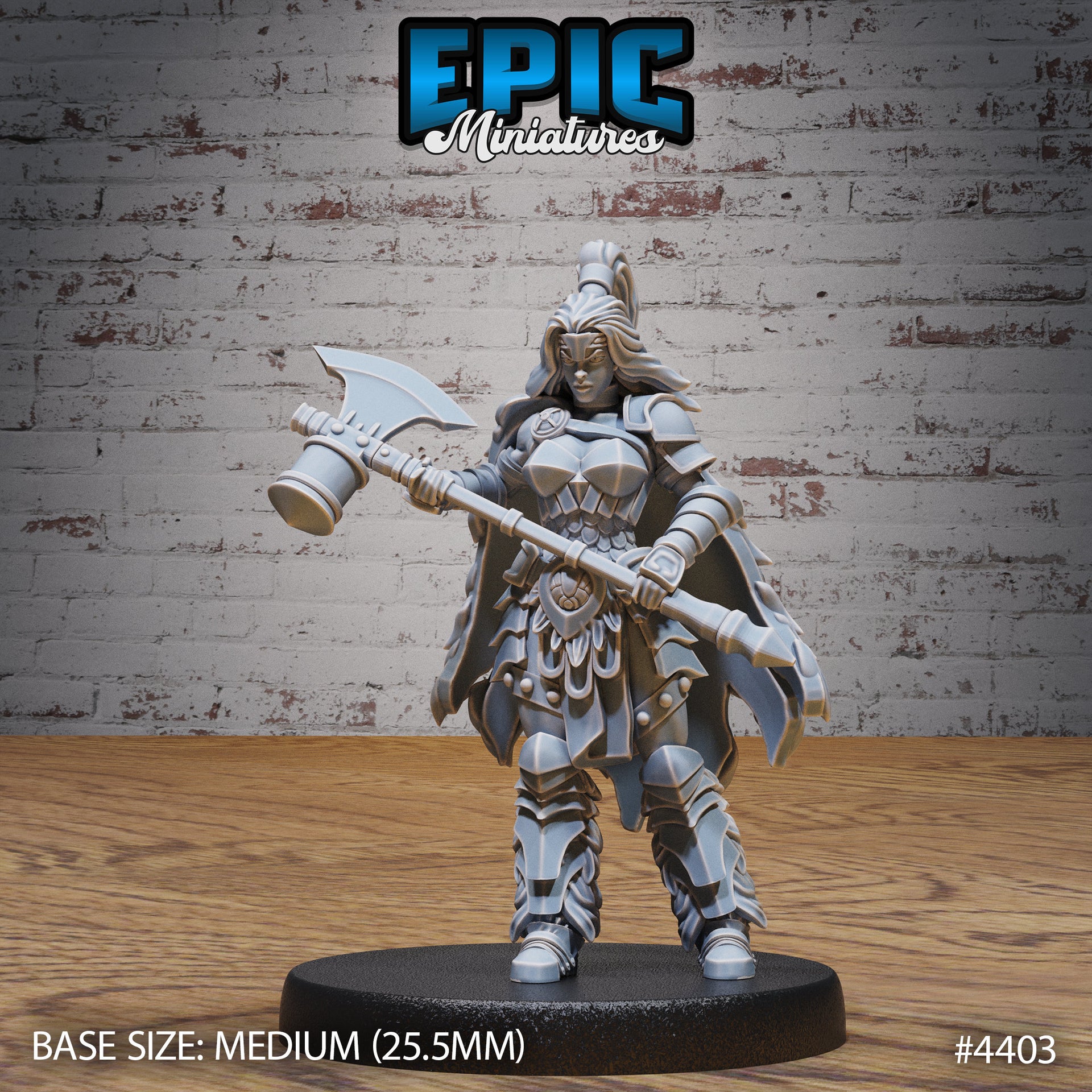 Barbarian Warrior Female - Epic Miniatures | Mighty Heroes | 28mm | 32mm | PC | Fighter | Knight | Hammer | Axe