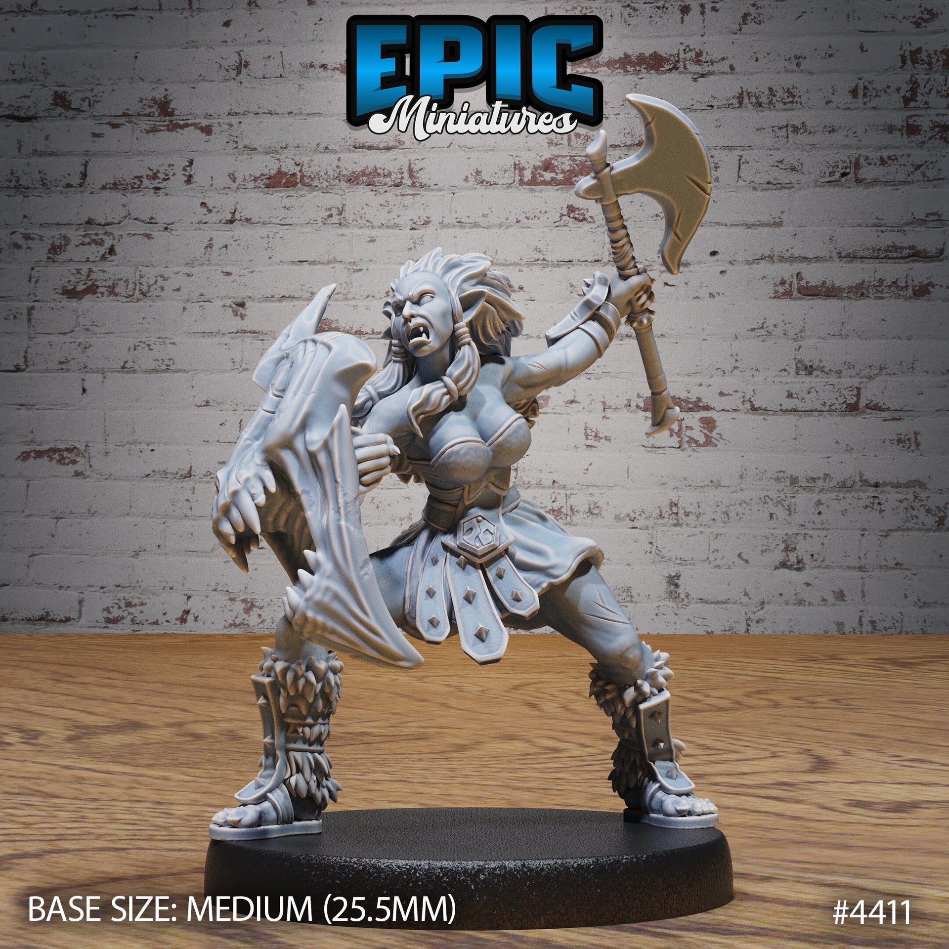 Half Orc Female Fighter - Epic Miniatures | Mighty Heroes | 28mm | 32mm | PC | Barbarian | Axe