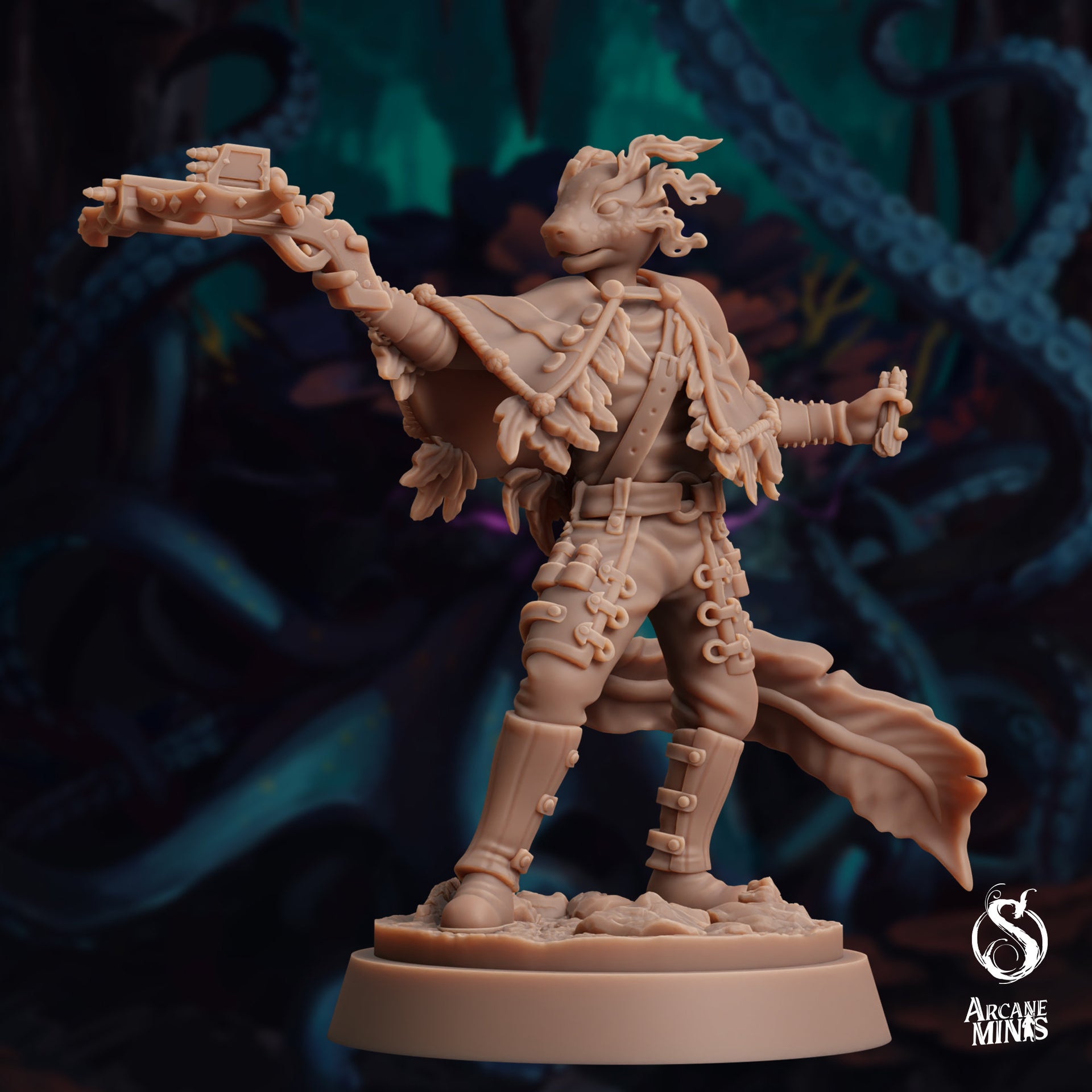 Axolian Ranger, Axolotl folk Rogue - Arcane Minis | 32mm | The Awakening | Axolotlfolk | Crossbow | Dagger