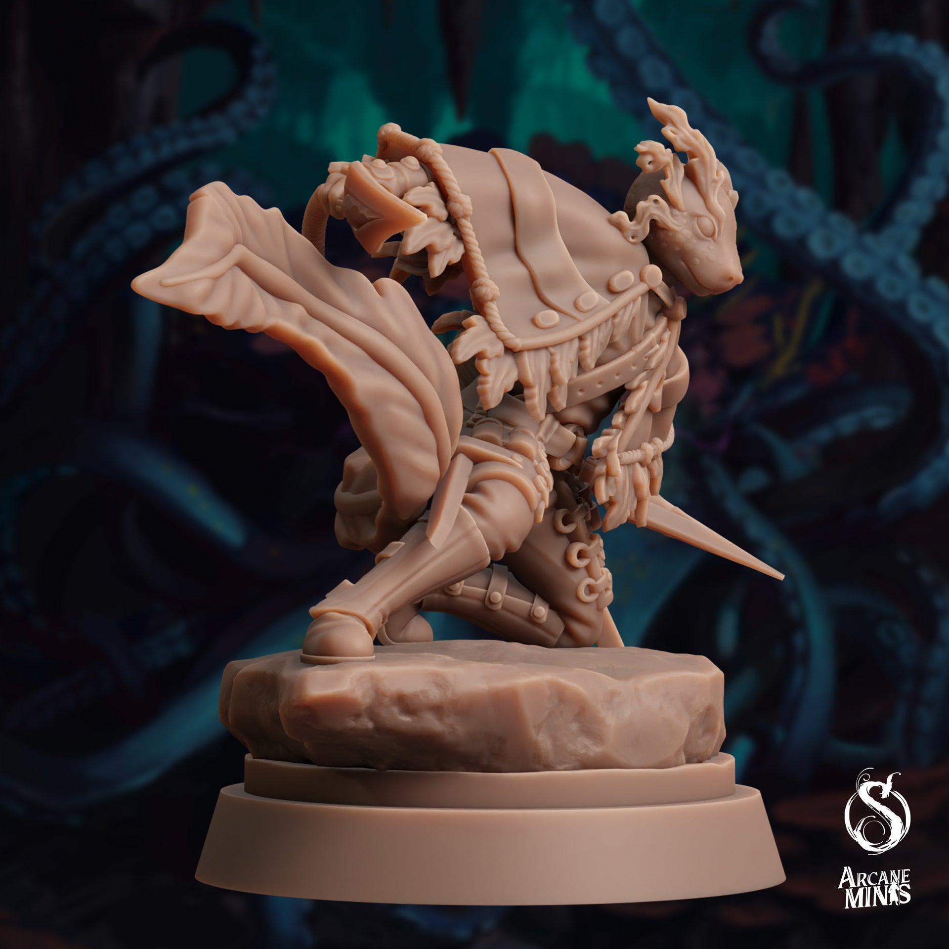 Axolian Ranger, Axolotl folk Rogue - Arcane Minis | 32mm | The Awakening | Axolotlfolk | Crossbow | Dagger