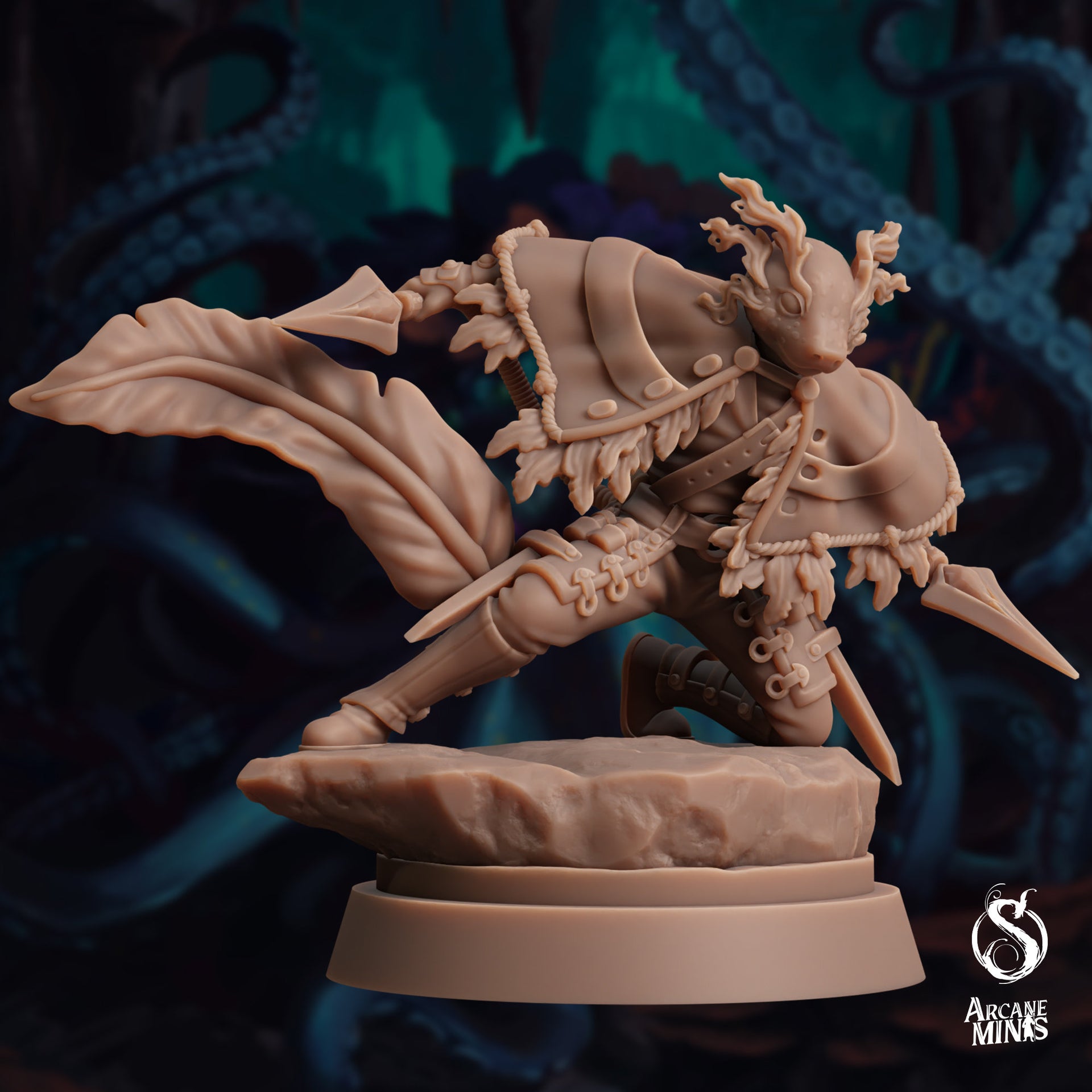 Axolian Ranger, Axolotl folk Rogue - Arcane Minis | 32mm | The Awakening | Axolotlfolk | Crossbow | Dagger