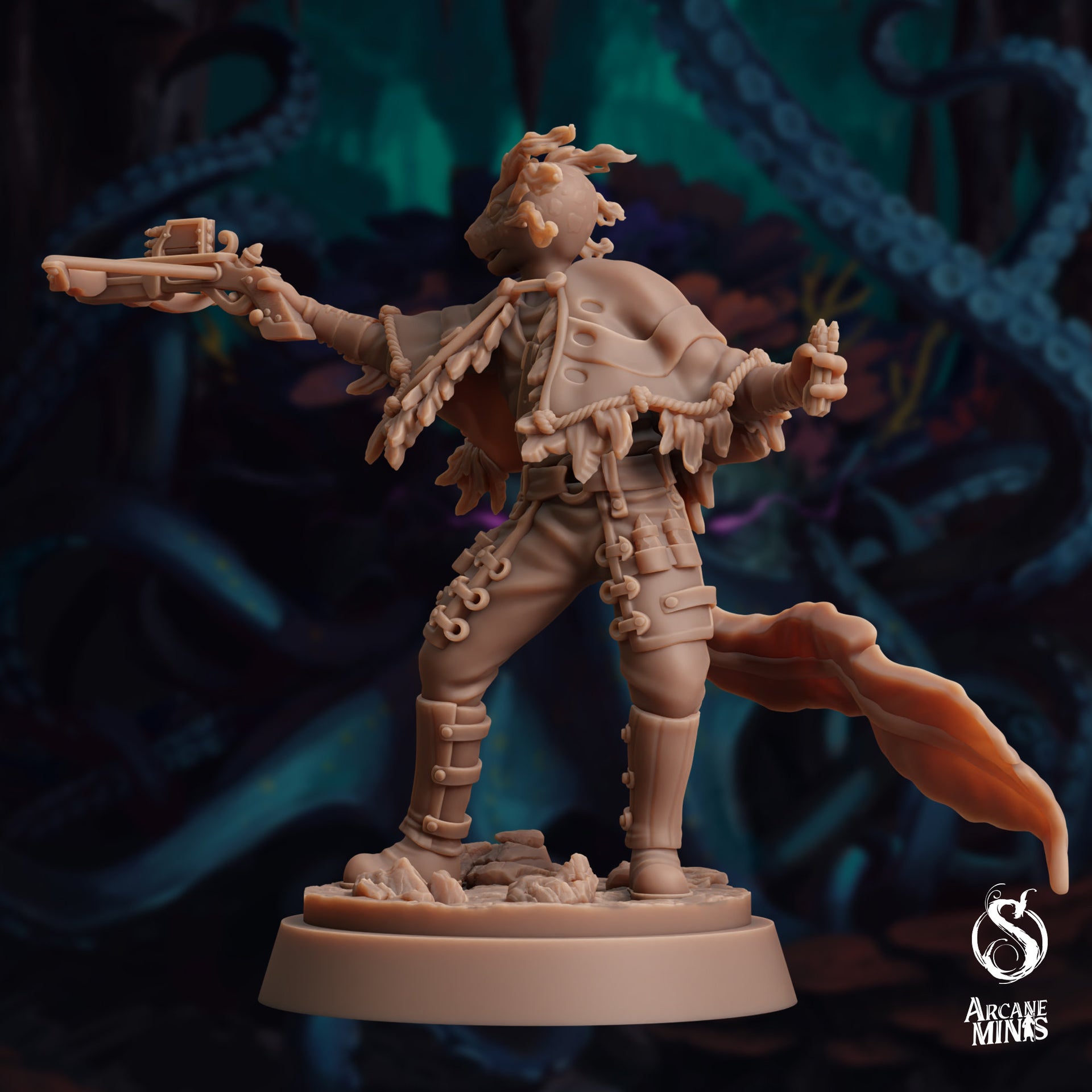 Axolian Ranger, Axolotl folk Rogue - Arcane Minis | 32mm | The Awakening | Axolotlfolk | Crossbow | Dagger