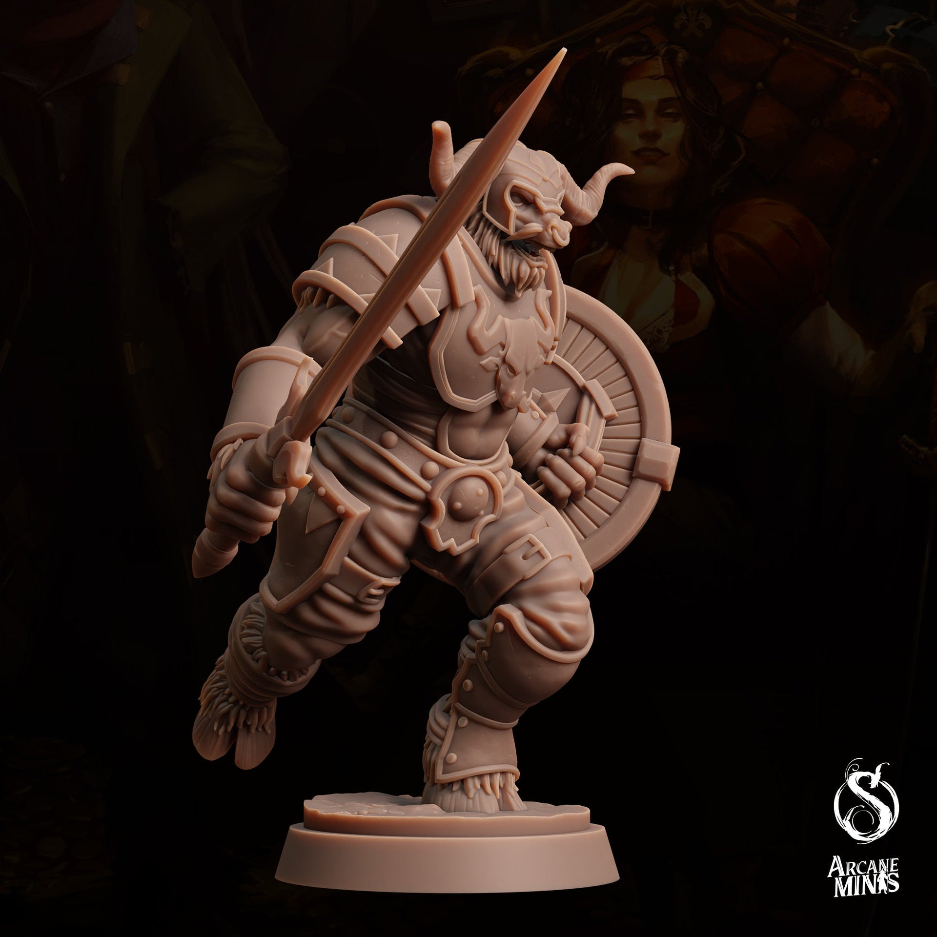 Tauriontaur Fighter, Minotaur Gladiator- Arcane Minis | 32mm | The Queens Deceit | Knight