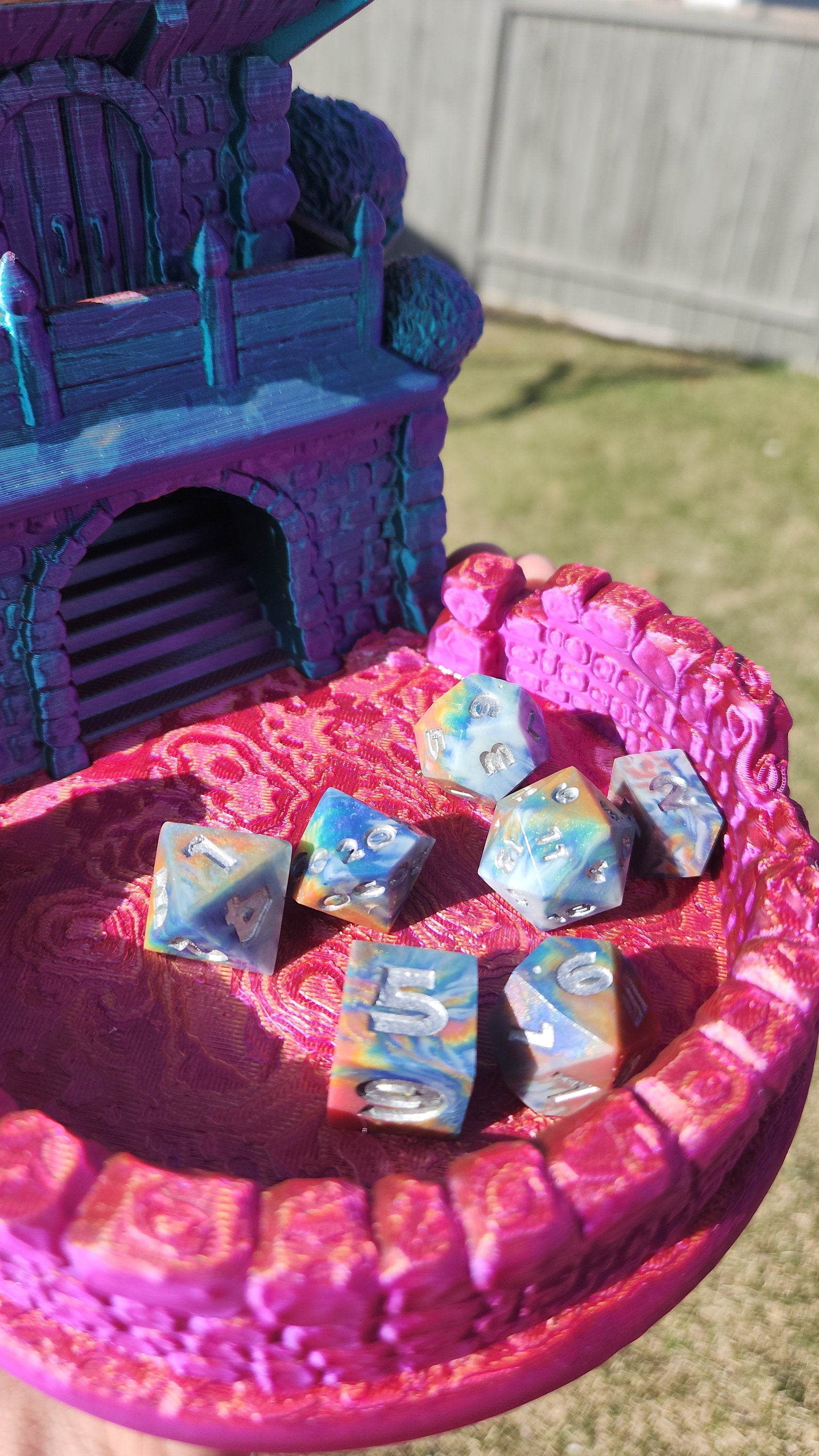 Medievil Dice Tower - Fantasy 3d Tabletop | Big Fungus Terrain for Roleplaying and Gaming | Tricolor | Rainbow | Color Changing