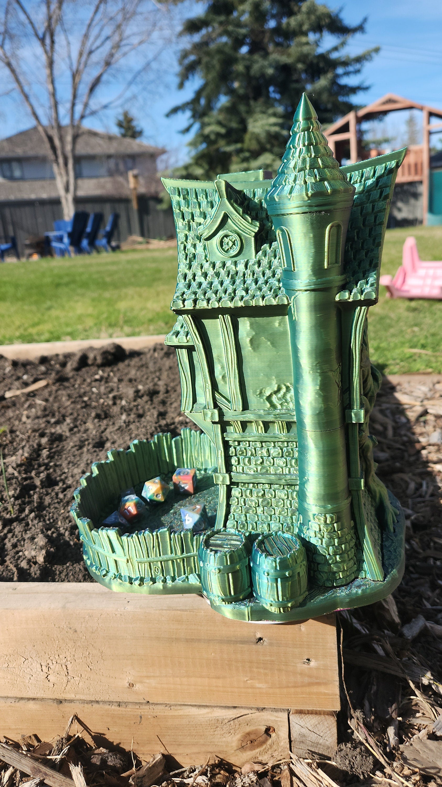 Medievil Dice Tower - Fantasy 3d Tabletop | Big Fungus Terrain for Roleplaying and Gaming | Tricolor | Rainbow | Color Changing