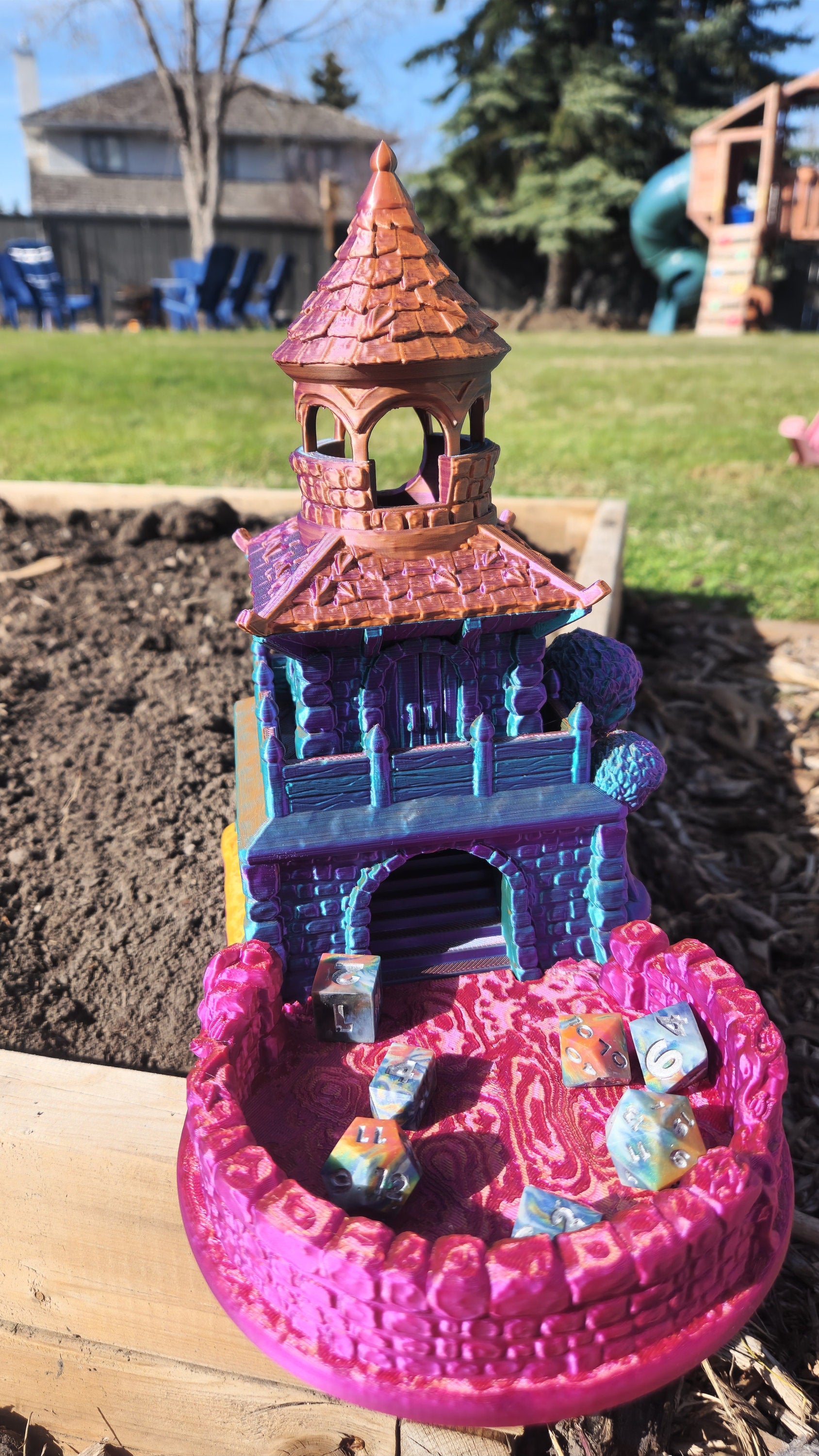 Fantasy Dice Tower - Fantasy 3d Tabletop | Big Fungus Terrain for Roleplaying and Gaming | Tricolor | Rainbow | Color Changing