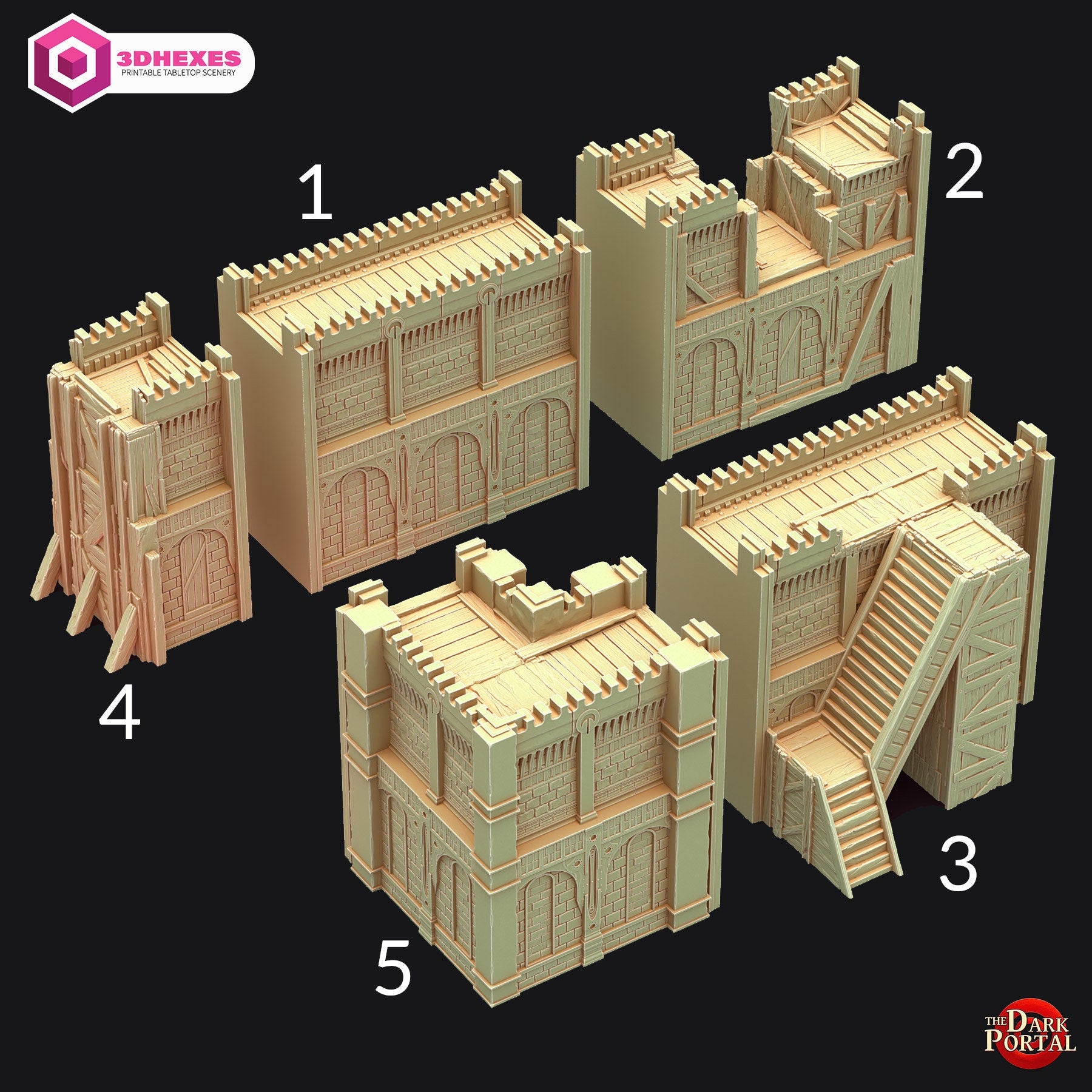 Dawn City Walls - Echoes of the Dark Portal by 3dHexes | Ancient Ruins Terrain for Roleplaying and Gaming | Filament | Castle | Fortress