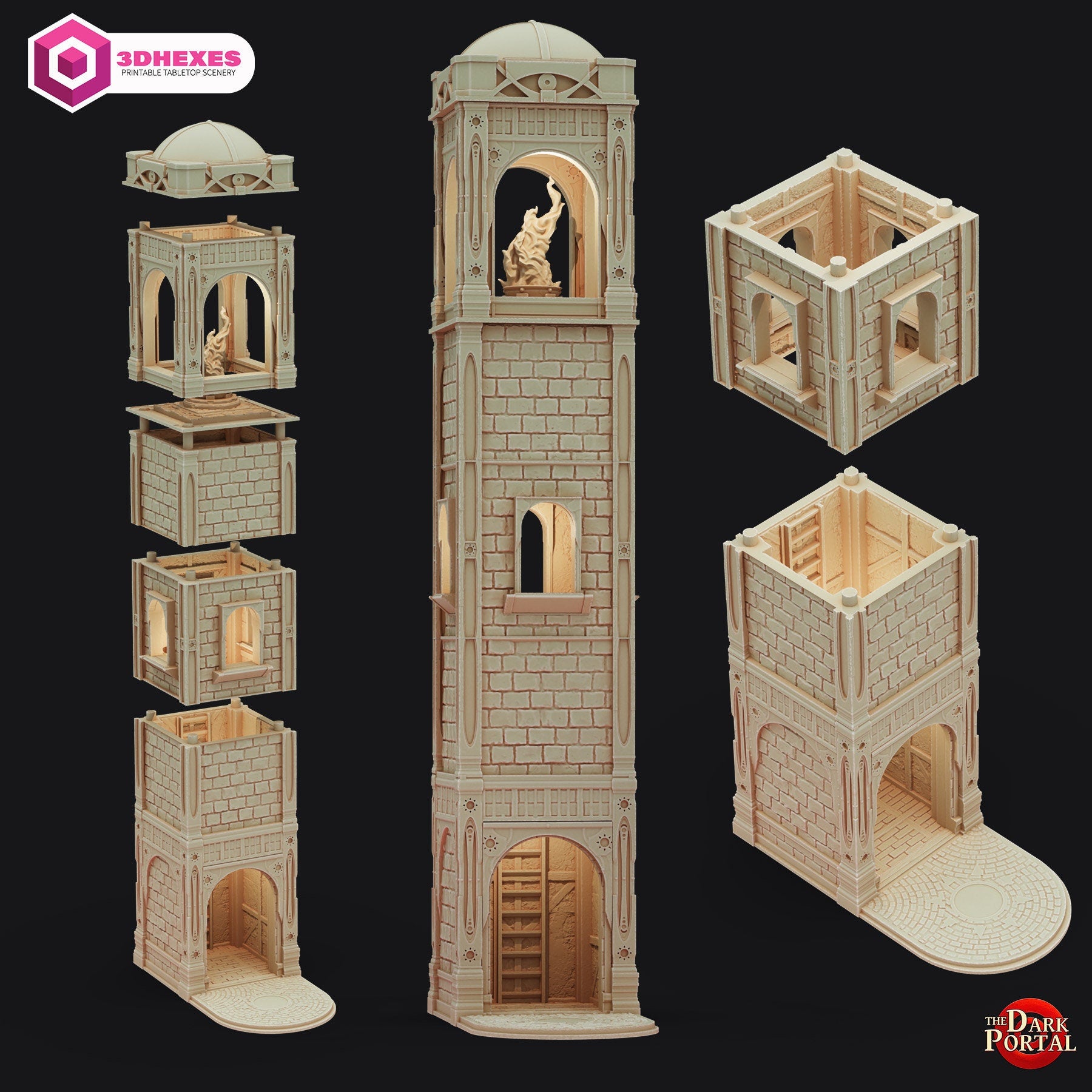Beacon Tower - Echoes of the Dark Portal by 3dHexes | Ancient Ruins Terrain for Roleplaying and Gaming | Filament | Guard Post | Watch