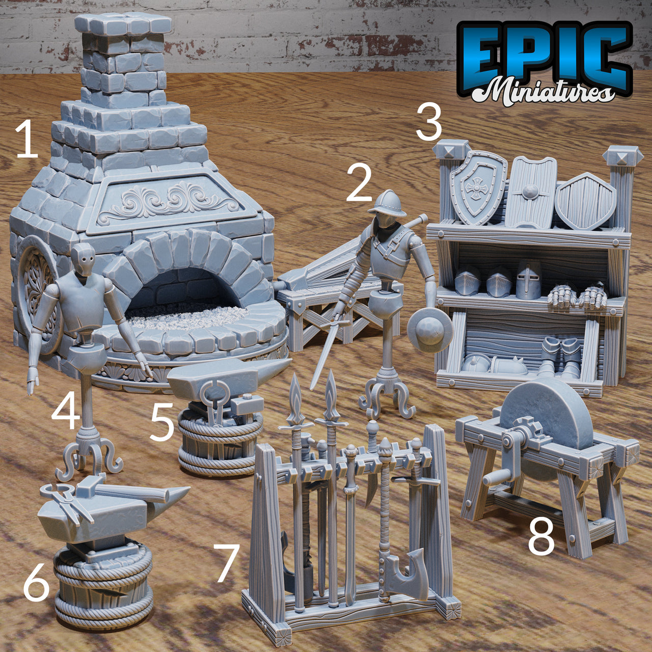 Blacksmith Scatter Terrain - Epic Miniatures | Mighty Heroes | 28mm | 32mm | Forge | Anvil | Grindstone