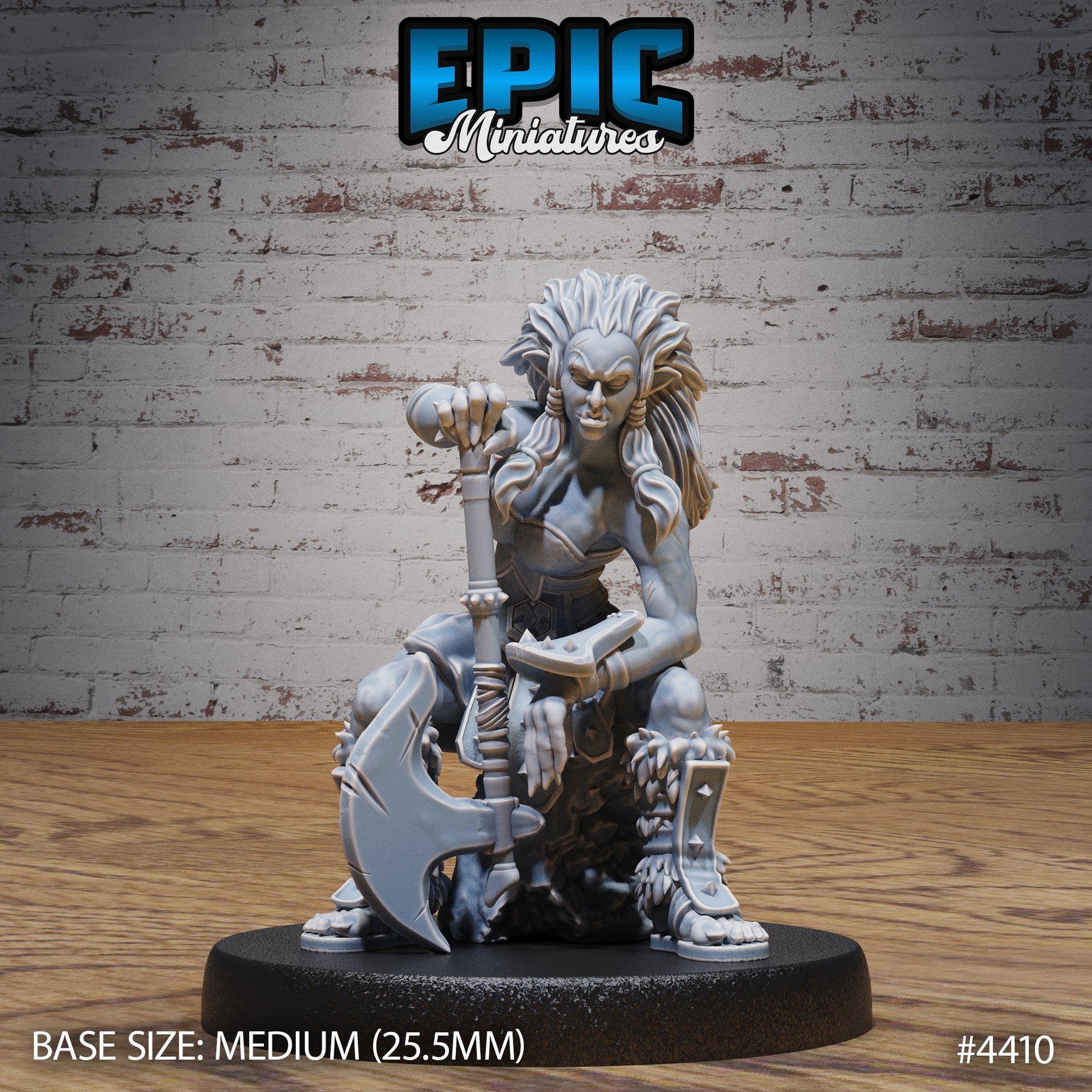 Half Orc Female Fighter - Epic Miniatures | Mighty Heroes | 28mm | 32mm | PC | Barbarian | Axe