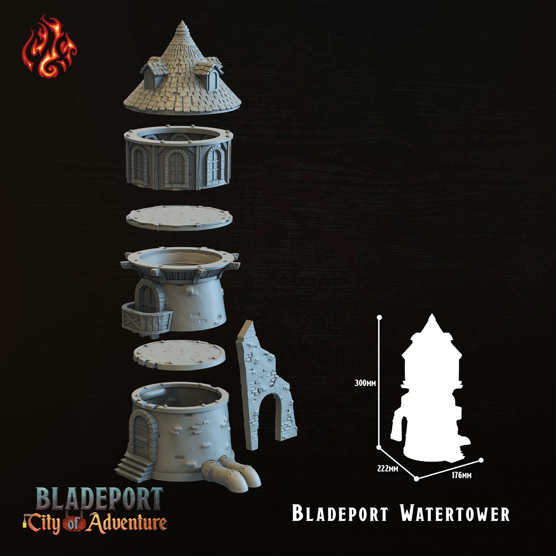 Bladeport WaterTower - Crippled God Foundry, Bladeport | 32mm | Filament | Wizard | Watch